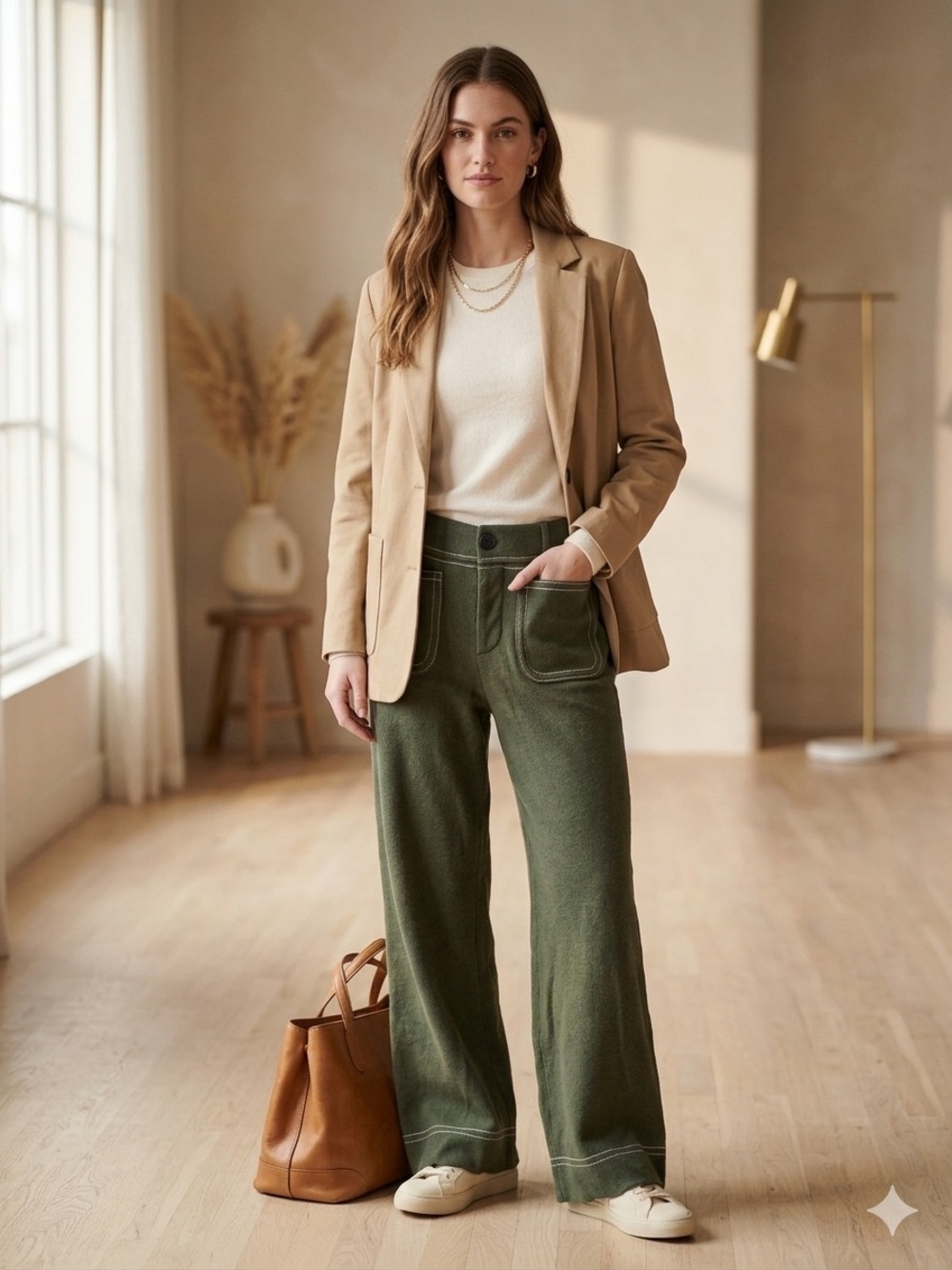 Maeve Olive Wide-Leg Pants